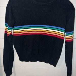 John Galt Brandy Melville Black Sweater with Rainbow Stripes flawed